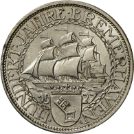 3 Reichsmark 1927 A, Bremerhaven, J 325, Druckstelle, Min. Rf., Vz. (D) - Other & Unclassified