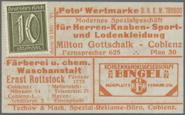 Briefmarkennotgeld 1920-22: Koblenz TECHOW & Mack, Serie II 1921 VI Typ Poto, Mit 10 Pfg. Yv#139, Sehr Selten.... - Other & Unclassified