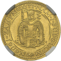 Dukat 1925, Hl. Wenzel Herzog Von Böhmen, NGC Holder MS 64, St. (R) - Czechoslovakia