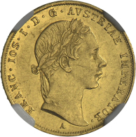 Franz Joseph I., Dukat 1855 A (Wien), NGC Holder AU Details OBV Scratched, Vz. (R) - Austria