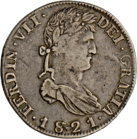 Ferdinand VII. 1784-1833: 8 Reales 1821 R. G. (ZACATECAS),, 26.73g, Sehr Schön. (D) - Mexico