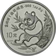 Silberpandas: 10 Yuan 1991 In Originalfolie, Und 3x 5 Yuan: 1993 Und 2x 1994. (D) - China