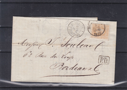 Belgique - Lettre De 1875 - Oblit Bruxelles - Exp Vers Bordeaux - Cachet Belgique Quievrain  - France Midi ? - 1869-1888 León Acostado