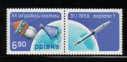 POLAND 1977 20 YEARS OF SPACE EXPLORATION LABEL TYPE 1 NHM Vostok Wostock Sputnik Mercury USA Russia ZSSR USSR - Etats-Unis