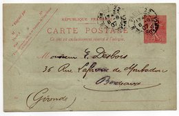 Entier-1907-CP Semeuse Lignée 10c Rose-cachet PARIS 22 Pour Bordeaux-33-format 140 Mm X 86 Mm-Librairie Ancien Temps 9° - Cartes Postales Types Et TSC (avant 1995)