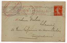 Entier-1913-CP Semeuse 10c-de PARIS 3 Pour Bordeaux-33--personnalisée CHRETIEN Librairie-cachet Mécanique PARIS 3 - Standard Postcards & Stamped On Demand (before 1995)
