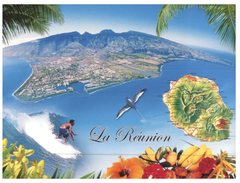 (327) La Réunion Island - Island Aerial View.. & Surfer - Reunion