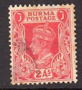 Burma GVI 1938-40 2a. Carmine, Used, SG 24 (D) - Birmanie (...-1947)