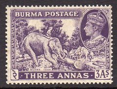 Burma GVI 1938-40 3a. Dull Violet, Lightly Hinged Mint, SG 26 (D) - Birmanie (...-1947)