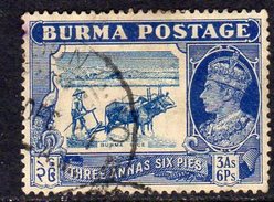 Burma GVI 1938-40 3a. 6p. Blue, Used, SG 27 (D) - Birmania (...-1947)