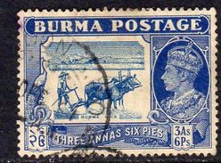 Burma GVI 1938-40 3a. 6p. Blue, Used, SG 27 (D) - Burma (...-1947)