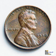 US - 1 Cent - Lincoln - 1938 - 1909-1958: Lincoln, Wheat Ears Reverse