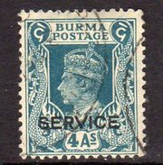 Burma GVI 1939 SERVICE 4a. Value, Used, SG O22 (D) - Birmania (...-1947)