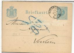 HOLANDA ENTERO POSTAL ROERMOND 1881 AL DORSO MAT  VERVIERS STATION - Lettres & Documents