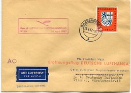 VR 70 Sarre Saar  Poste Aérienne. 1er Vol Lufthansa VersVienne 18.4.57 - Storia Postale