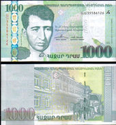Armenia Arménie Armenien 2015 1PCS Uncirculated 1000 Drams Banknote Armenian Writer Yeghishe Charents - Arménie