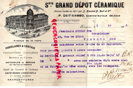 66 - PERPIGNAN - FACTURE STE GRAND DEPOT CERAMIQUE- PORCELAINE CRISTAUX- P. DEIT- XAMBO- 1923 - 1900 – 1949