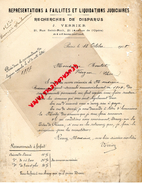 75- PARIS - FACTURE REPRESENTATIONS A FAILLITES LIQUIDATIONS JUDICIAIRES- RECHERCHE DISPARUS- J. VERRIER-21 RUE ST ROCH- - 1900 – 1949