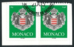 MONACO 2005 - Yv. 2502 Obl. Paire 2 Ex TB (autoadhésif Sur Son Fragment De Carnet Intact) - Armoiries  ..Réf.MON20417 - Used Stamps