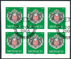 MONACO 2005 - Yv. 2502 Obl. Bloc De 6 Ex TB (autoadhésif Sur Son Fragment De Carnet Intact) - Armoiries  ..Réf.MON20418 - Usados