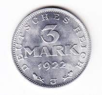 ALLEMAGNE, WEIMAR, KM 29, UNC, 1922J, 3 M. (B317) - 3 Marcos & 3 Reichsmark