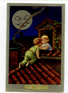 C 19240   -   Castelli  -  Petit Couple Sur Le Toit Et Lune Bénévole  -  Litho  -  Art Nouveau - Castelli