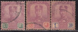 3v Used Johore, 1918-1920 Multi Crown, 1919 Malaya, - Johore