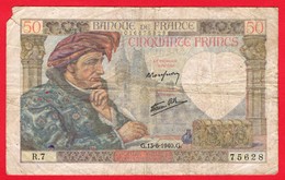 -- BILLET CINQUANTE FRANCS "JACQUES COEUR " - G .13- 6- 1940 . G . - 50 F 1940-1942 ''Jacques Coeur''