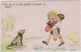 Illustrateur :   Janser :  Enfant ,pour  Sur , Il A  Peur  Qu ' Elle  Se  Mouille  Les  Pattes  .(  Chien) - Janser