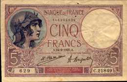 FRANCE 5 FRANCS Violet Du 24-2-1925 Pick 72c  F 3/9 - 5 F 1917-1940 ''Violet''