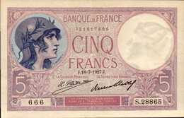 FRANCE 5 FRANCS Violet Du18- 7-1927  Pick 72d  F 3/11 - 5 F 1917-1940 ''Violet''