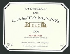 étiquette Vin Chteau De Castamans   Minervois 1991 - Vin De Pays D'Oc