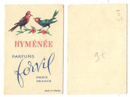 (Cartes Parfumées) 003, Petite Carte Parfumée Hyménée Parfums Forvil - Anciennes (jusque 1960)