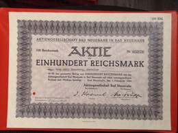 Aktie 100 Reichsmark Aktiengesellschaft Bad Neuenahr 1934 Kur AG - Tourisme