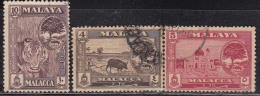 3v / 3 Diff., Used Malacca 1960, Malaysia Malaya Tiger Rice Field Agriculture Cattle Animal Tree Mosque (sample Image) - Malacca