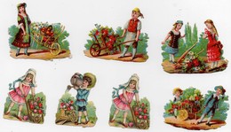 Petite CHROMO Découpis Gaufrée Enfant Fille Garçon Fleurs Brouette Chariot Arrosoir (7 Chromos) - Animali