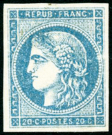 N°45C 20c Bleu R3, Type II - TB - 1870 Ausgabe Bordeaux