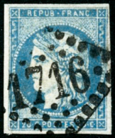 N°44A 20c Bleu R1, Type I - B - 1870 Ausgabe Bordeaux