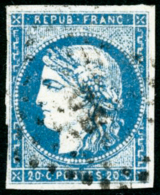 N°44A 20c Bleu R1, Type I - B - 1870 Ausgabe Bordeaux