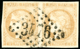 N°43B 10c Bistre Jaune R2, Paire Obl GC 3476 - TB - 1870 Ausgabe Bordeaux