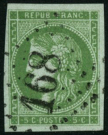 N°42B 5c Vert-jaune, GC 168 Belle Variété, Rayure Derrière La Tête - TB - 1870 Ausgabe Bordeaux