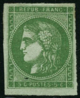 N°42B 5c Vert-jaune, Percé En Lignes - TB - 1870 Ausgabe Bordeaux