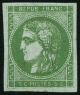 N°42B 5c Vert-jaune R2 - TB - 1870 Ausgabe Bordeaux