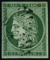 N°2 15c Vert, Signé Scheller - TB - 1849-1850 Cérès