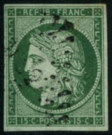 N°2 15c Vert, Signé Scheller - TB - 1849-1850 Ceres