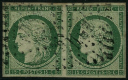 N°2b 15c Vert Foncé, Paire Infime Pelurage - B - 1849-1850 Cérès