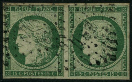 N°2b 15c Vert Foncé, Paire Infime Pelurage - B - 1849-1850 Ceres