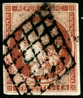 N°7 1F Vermillon, Certif Scheller - TB - 1849-1850 Cérès