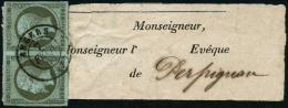 N°11 1c Olive, Paire Obl CàD Sur Bande Journal - TB - 1853-1860 Napoléon III.