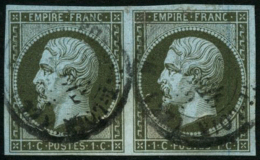 N°11 1c Olive, Paire Horizontale - TB - 1853-1860 Napoléon III.